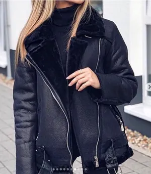 Zara‎ Blogger Favorite Faux Fur Oversized Moto Style Jacket Bomber Small Black thumbnail 1
