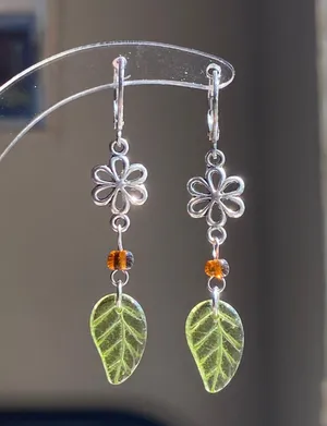 quality Czech glass beads & flower fairy boho cottage whimsical dangle earrings 💐🍃 thumbnail 2
