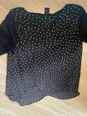 Ann Taylor Navy and White Polka Dot Short Sleeve Blouse thumbnail 2