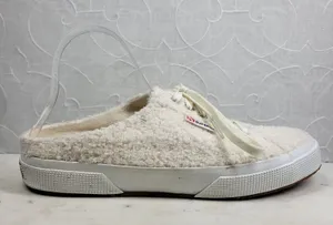 SuperGA Teddy Shearling Mule Sneakers US 9.5 Ivory Slip On Sherpa Boucle Cozy thumbnail 1