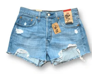 Levis 501 Distressed Cutoff Denim Shorts Medium Wash NWT 28 Inch Waist Boho thumbnail 1