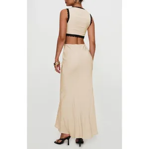 NWT Princess Polly Keila Lace Trim Maxi Dress Cream Black Satin Slip Cutout Sz 6 thumbnail 2