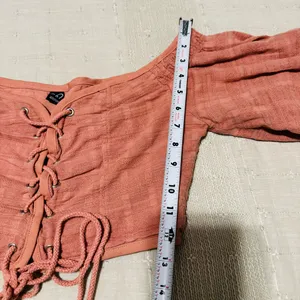 Windsor Women‎ Coral Peasant Lace-Up Off the Shoulder Cottagecore Cropped Top L thumbnail 12