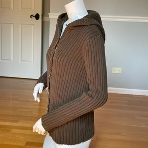 Lauren Ralph Lauren Women’s S Khaki Green Ribbed Hooded Cardigan 100% Cotton thumbnail 2