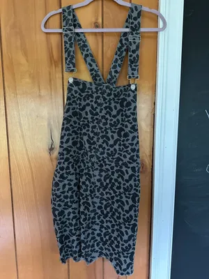 Snow Leopard Print Denim Overalls Mini Dress Multi Size 1X thumbnail 2