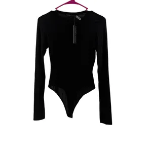 Alice + Olivia Bodysuit SZ Medium Black Hottie Long Sleeve NWT Crew Sheer $275 thumbnail 2