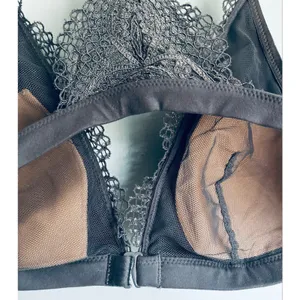 Victoria's Secret Triangle Bralette Gray Lace Floral Lined Front Closure Large thumbnail 8