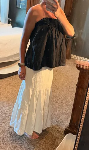 Petal & Pup White Linen Blend Tiered Maxi Skirt Small Elastic Waist Coastal thumbnail 1