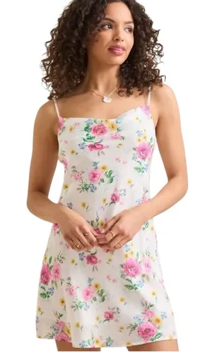 Altar'd State White Floral Slip Dress with Pink Roses NWT thumbnail 1