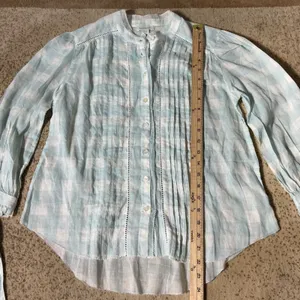 Sundance Cottagecore‎ Gingham Pintuck Lace Cotton Blouse PXXS Tie Sleeve Top thumbnail 3