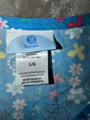 SB Scrubs Floral Butterfly Scrub Top Size L Blue V-Neck Pocket thumbnail 7
