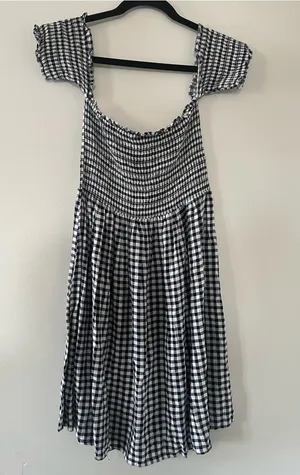 Forever 21 Black White Gingham Check Smocked Midi Dress Medium Western Fall thumbnail 1