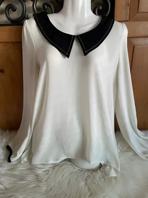 Forever 21 Long sleeve black & white sheer top with attached collar thumbnail 5