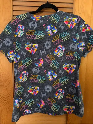 Star Wars Gray The Dark Side colorful Mock Wrap Printed Uniform Scrub Top Size M thumbnail 5