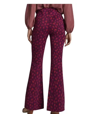 Anthropologie Porridge Flared Ponte Pull-On Pants Wine Burgundy Ditsy Floral XL thumbnail 2