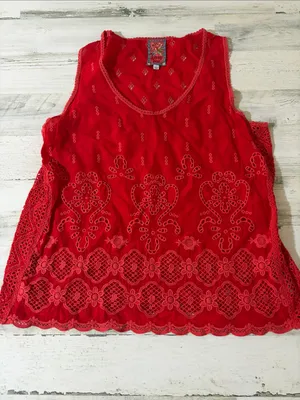 Johnny Was Luanna Red Eyelet Scoop Neck Tank Blouse thumbnail 3