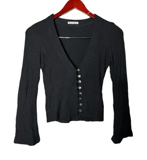 Reformation Gellar Knit Crop Top Black Sz S thumbnail 1