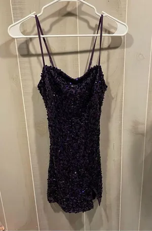 Cute NWT purple sequin stretchy corset back mini dress sexy club prom coquette thumbnail 1