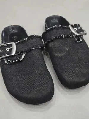 Zara Woman's Black Denim Slip-On Sandals With Buckle Size 7.5US/ 38 thumbnail 3