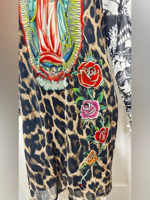 Ed Hardy Cheetah Print Mesh Bodycon Womens 2X Tattoo Logo Y2K 90s Sheer Dress thumbnail 8