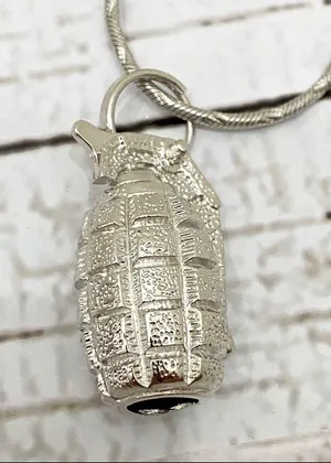 Silver Tone Grenade Pendant Necklace thumbnail 9