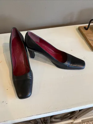 Ralph Lauren LAUREN RL Classic Black Leather Square-Toe Pumps 8AA Preppy Old Money Minimalist thumbnail 6