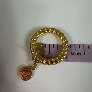 Loewe Gold Tone Scarf Ring Round Logo Pendant Charm Statement Jewelry Designer thumbnail 4