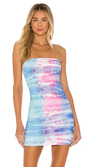 REVOLVE Morgan Strapless Blue and Pink Tie-Dye Mini Dress thumbnail 1