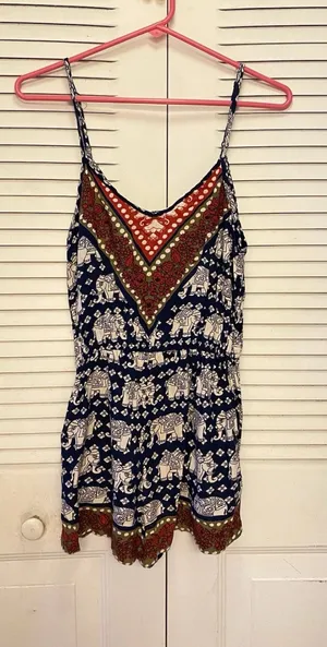 Romper Blue Printed With Beig elephants, Jumpshort Size M, With Straps ANGIE thumbnail 1