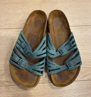 Birkenstock Women’s Granada Leather Teal Slip On Sandal Size 37/6 US thumbnail 1