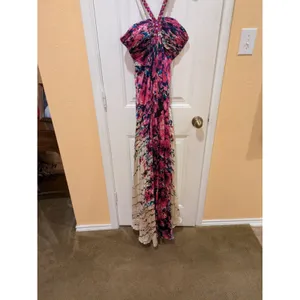 La Femme Multicolor Floral Rhinestone Embellished Halter Evening Gown EUC Sz 0 thumbnail 6
