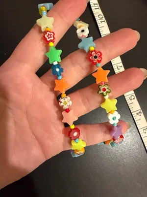 Colorful glow in the dark stars and flowers elastic chocker, OOAK, handmade thumbnail 6
