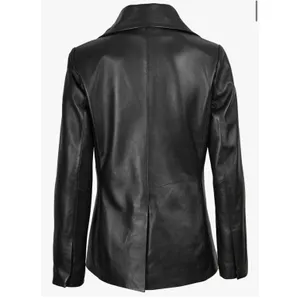 Women's Double Breasted‎ Style Black Leather Jacket BlazerMetro Witchy Size undefined thumbnail 2