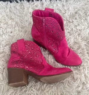 Sugar SGR Comet Pink Rhinestone Western Ankle Boots Block Heel Women's Size 7M‎ thumbnail 1