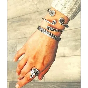 Boutique NEW Unisex‎ Engraved Geometric 925 Sterling Silver Cuff Bracelet, Adjustable thumbnail 5