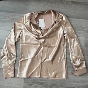 Commense Elegant Satin Old Money Pleated Long Sleeve Blouse Champagne Small thumbnail 2