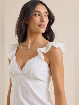 Altar'd State Kristin Clip Dot White Ruffled Mini Dress Size Medium thumbnail 2