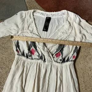 Free People New Romantics Boho Gypsy Ikat Crochet Lace Gauze Trim Boho Midi Dress XS/TP thumbnail 2