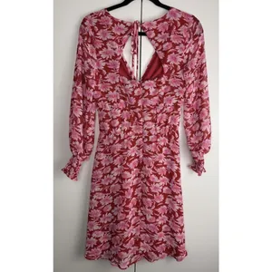 Julia Jordan Pink Floral Twist Front Cutout Back Mini Dress Pink‎ Red Size 2 thumbnail 2
