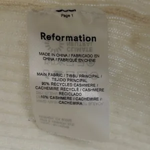Reformation Hart‎ Cashmere Ribbed V-Neck Sweater Cream XS Blouson Sleeve *FLAW* thumbnail 5