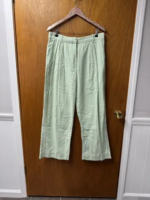 Abercrombie & Fitch A&F Sloane Tailored Linen Blend Wide Leg Pants Green Large thumbnail 12