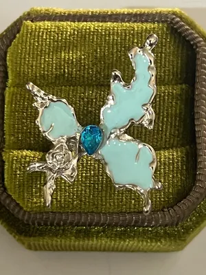 Whimsical Baby Blue Butterfly w/ Silver Accents Open Ring Size 6 NWT thumbnail 2