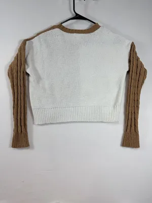 Derek Heart Women’s Small Brown Ivory Colorblock Cable Knit Cropped‎ Sweater thumbnail 12