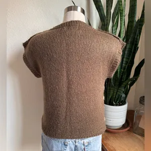 Vintage Joyce Taiwan‎ Knit Sweater Vest Brown Striped Button Shoulder M thumbnail 2