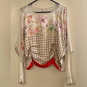 Anthropologie TINY Mixed Media Floral Geo Ruched Dolman Top XS Oversized thumbnail 9