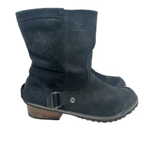 Sorel Slimshortie Waterproof‎ Leather Moto Boots Black Buckle Womens 9 thumbnail 7