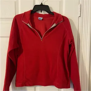 L.L. Bean Red Fleece Quarter‎ Zip Pullover Sweater Women's Size Large thumbnail 1