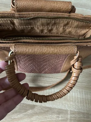 Anthropologie Tan faux Leather Woven-Accent Satchel with Strap thumbnail 5