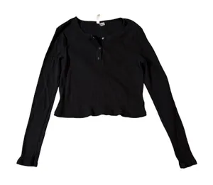 H&M‎ Divided Size Medium Black Long Sleeve Shirt Ribbed Quarter Button Causal thumbnail 1