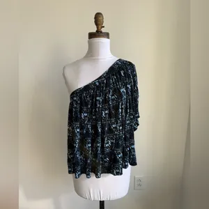 Free People Ocean Avenue One Shoulder Flowu Blue Patterned Top Small thumbnail 3